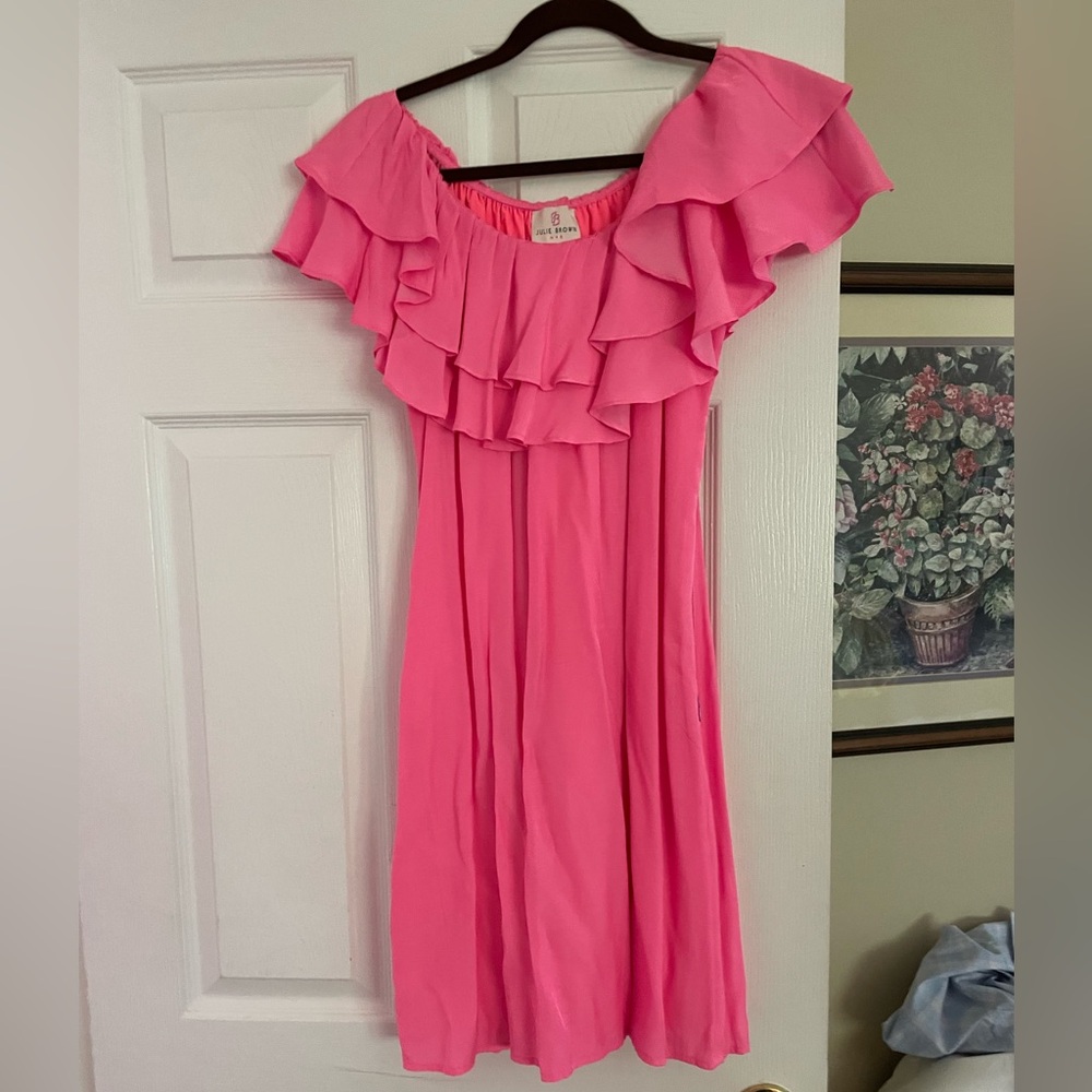 JB by Julie Brown NYC Off Shoulder Vibrant Pink Ruffle Mini Dress size 6